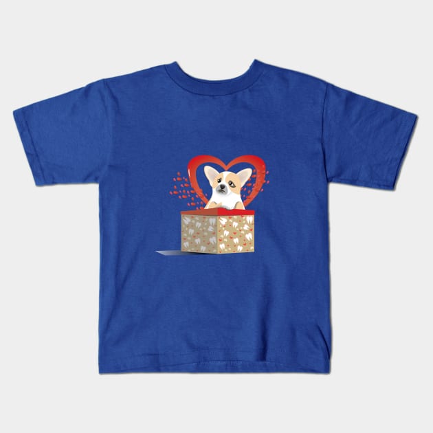 Puppy Corgi Valentine Kids T-Shirt by Kanom-Tom